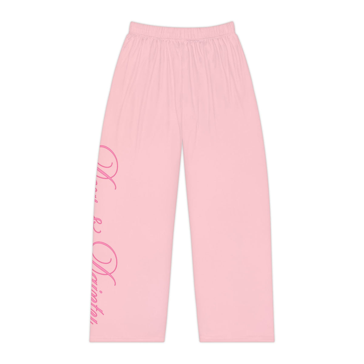 Rose pajama pants, folded, photographed from above